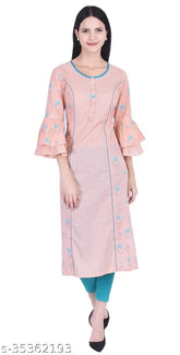 Short-sleeve printed cotton kurti, bell sleeves, pure cotton, Indian origin